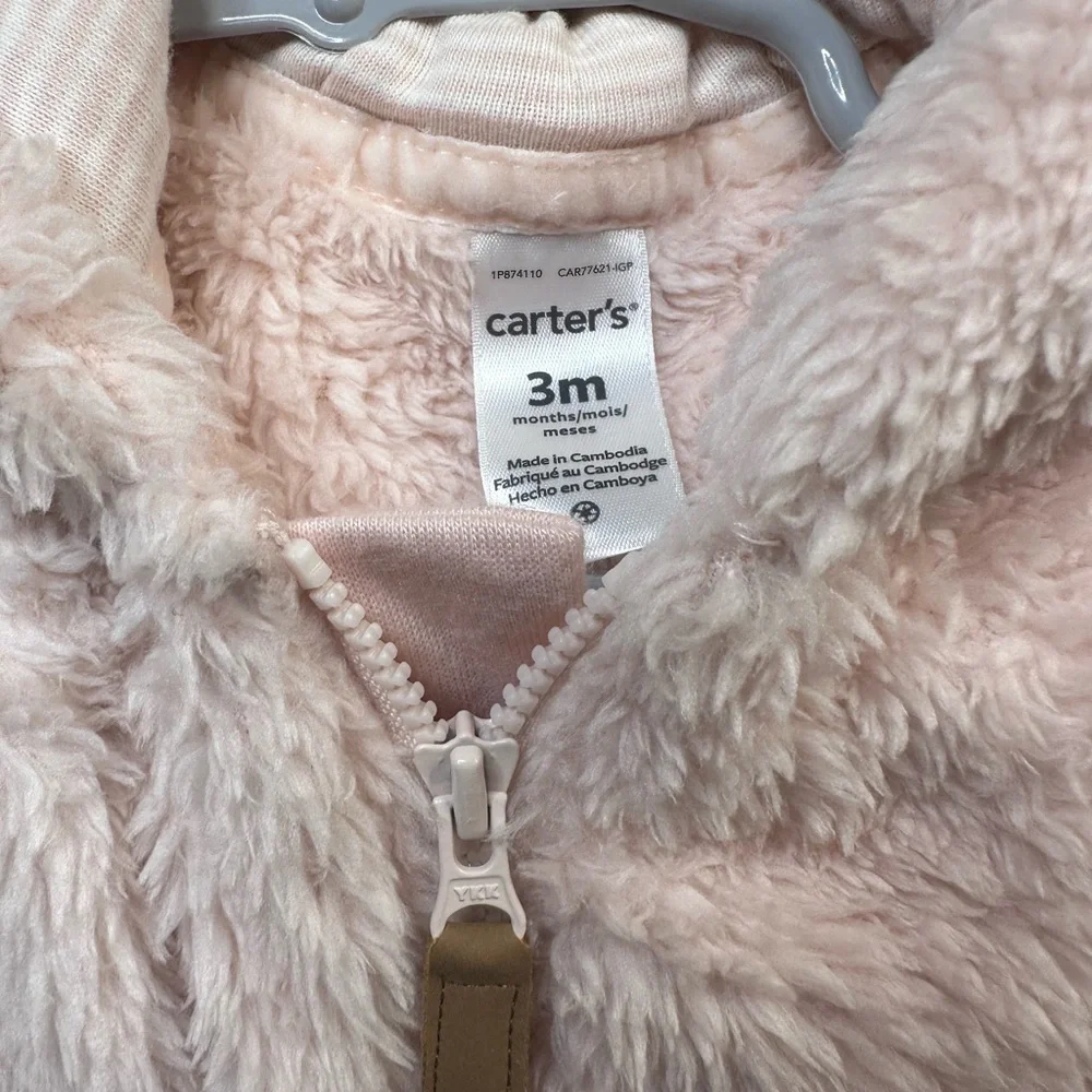 Carter's light Pink‎ Footie One Piece with Hood ears nwt